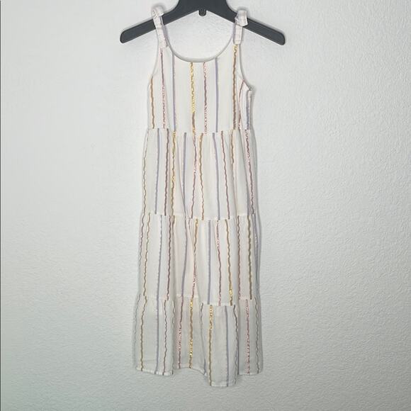 Old Navy White Dress with Multicolor Stripes girls size small 6/7 - Picture 1 of 4